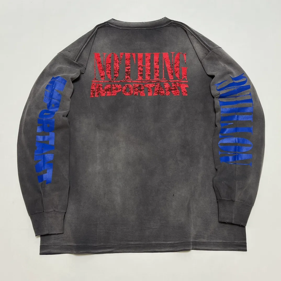 SAINT Mxxxxxx × Kosuke Kawamura's latest joint model KK_LS TEE/NOTHING IMP/BLK Holy Infant tadpole distressed long sleeves, wash black S-XL, original consistent wash mark/angel mark, original factory grade crack print, distressed mottled effect, heavy wash water, water spray fading, fade repositioning, pure handmade complex grinding and hanging